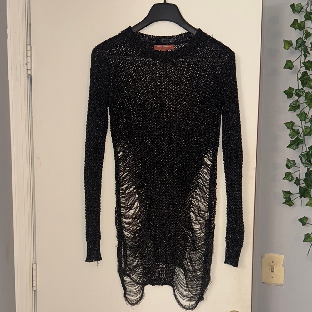 Chic Black Distressed Knit Dress